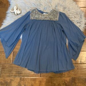 Anthropologie Deletta Josephine Top Wedgwood Blue Size Small Beaded Flow…